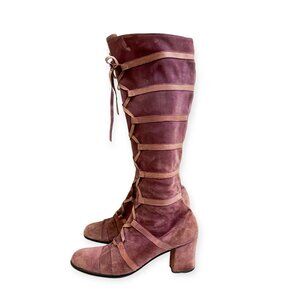 Vintage Magnifique Suede Lattice Tall Boots – Dusty Mauve – Size 7½N
